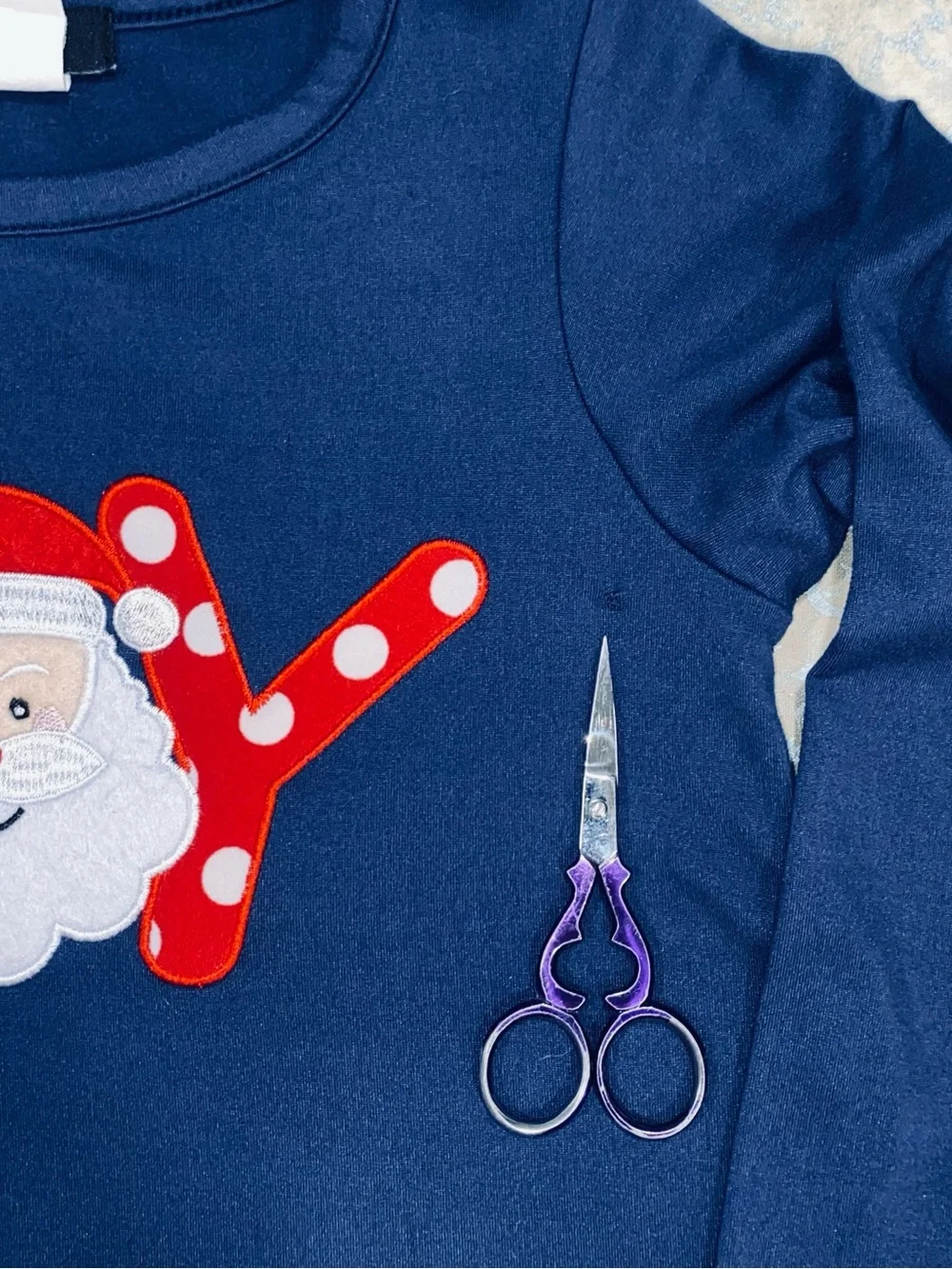 Rare Too! Christmas “JOY” Santa Blue Tunic and Red Polka Dot Pant Set 4T